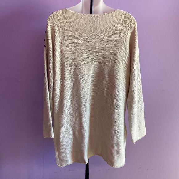 Hot & Delicious Women’s Beige Sweater Size S/M Long Sleeve Bronze Embellished - Picture 2 of 3